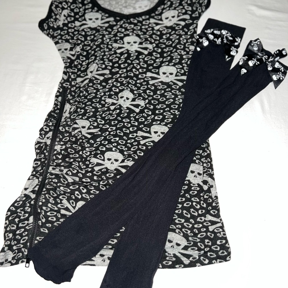 🔥VOODOO VIXEN SKULL ZIP SLIT MINI DRESS + BONUS Skull Thigh High